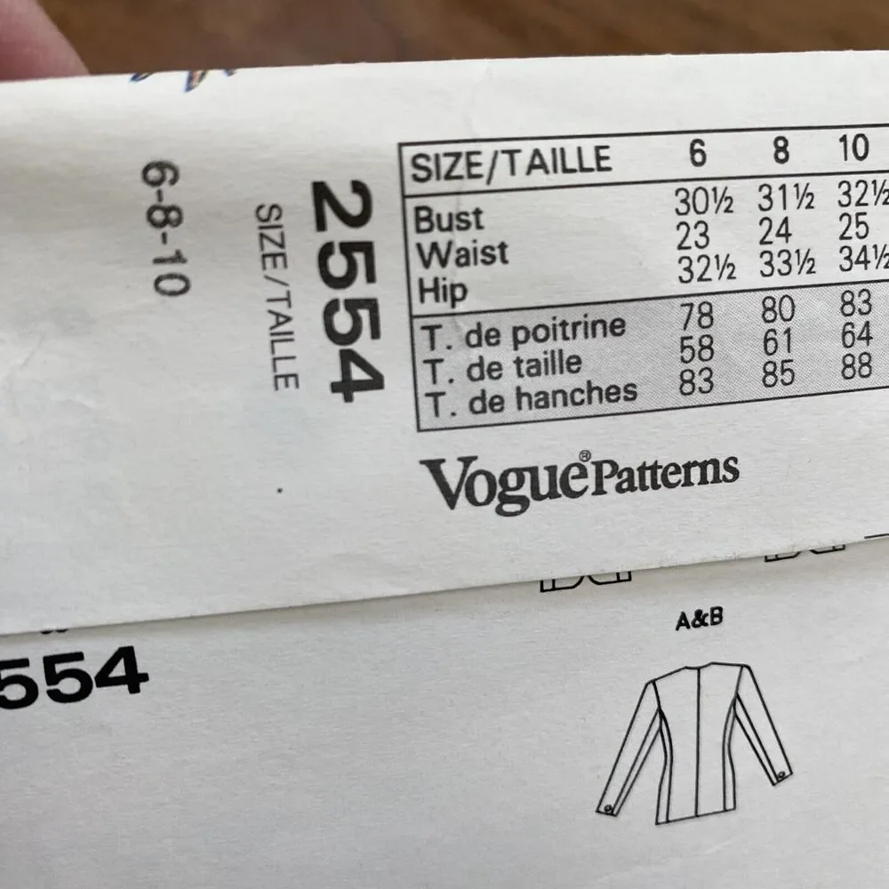Vintage Vogue Sewing Pattern 2554 Basic Design Jacket Size 6-10 Misses & Petite